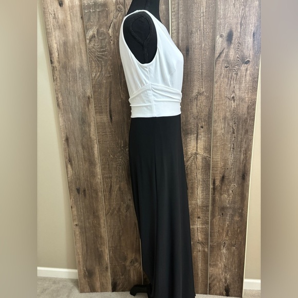 NEW Lauren Ralph Lauren Evening Jersey Black/White Dress with Drape/Slit Size 8 - Picture 9 of 16